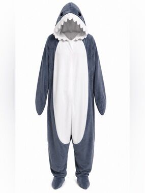 Shark Costume Onesie - Gray and White Plush Hoodie